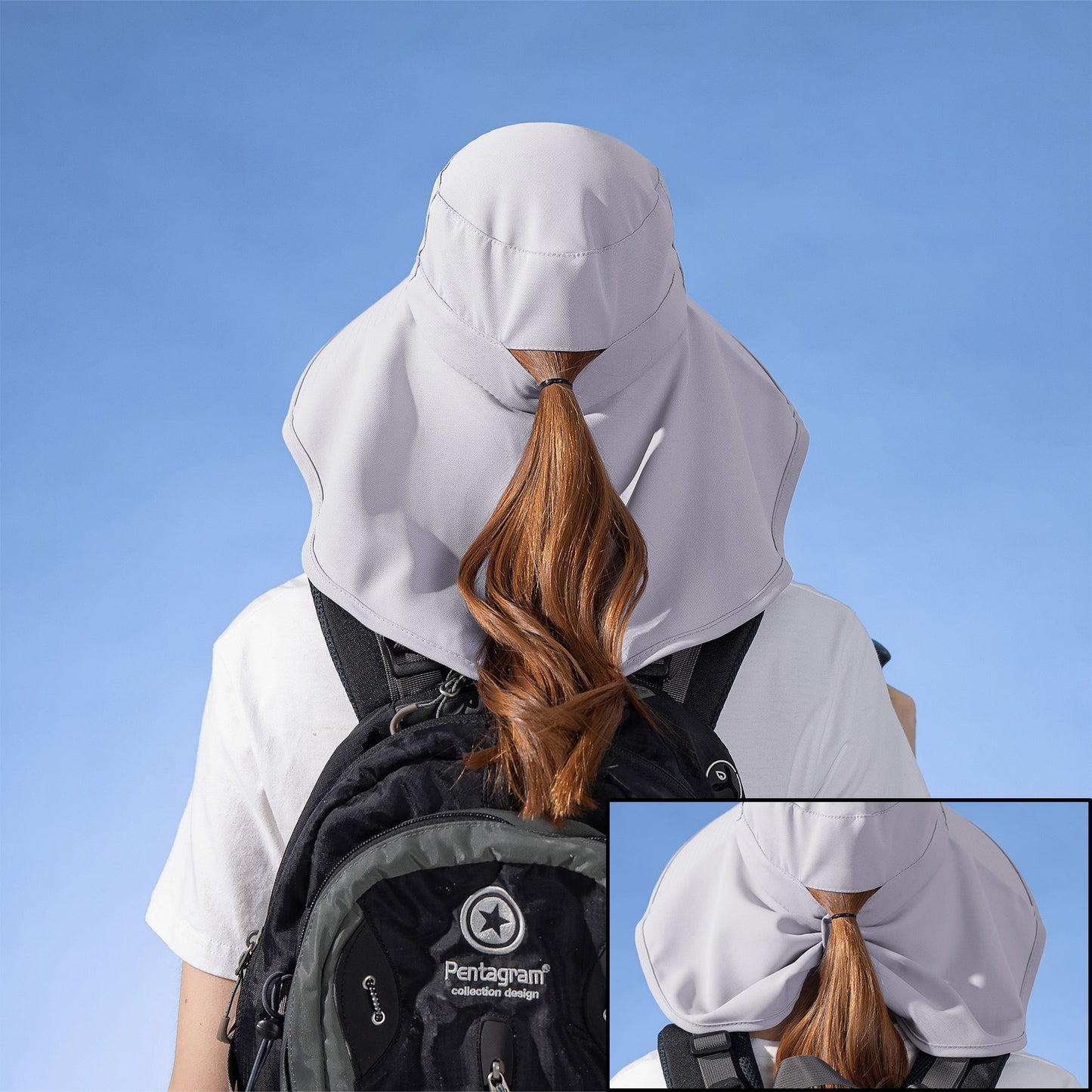 Women Ponytail Sun Hat Wide Brim Sun Hat with Flap Packable Adjustable Summer Beach Hat