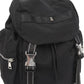 Flap Drawstring Backpack with Dual Buckle Straps and Zippered Side Pockets