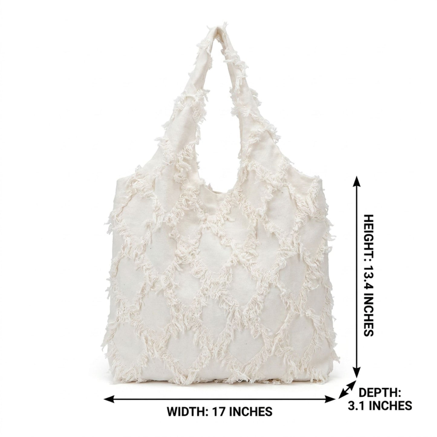 Fringe Hobo Tote Bag with Textured Design and Shoulder Handle