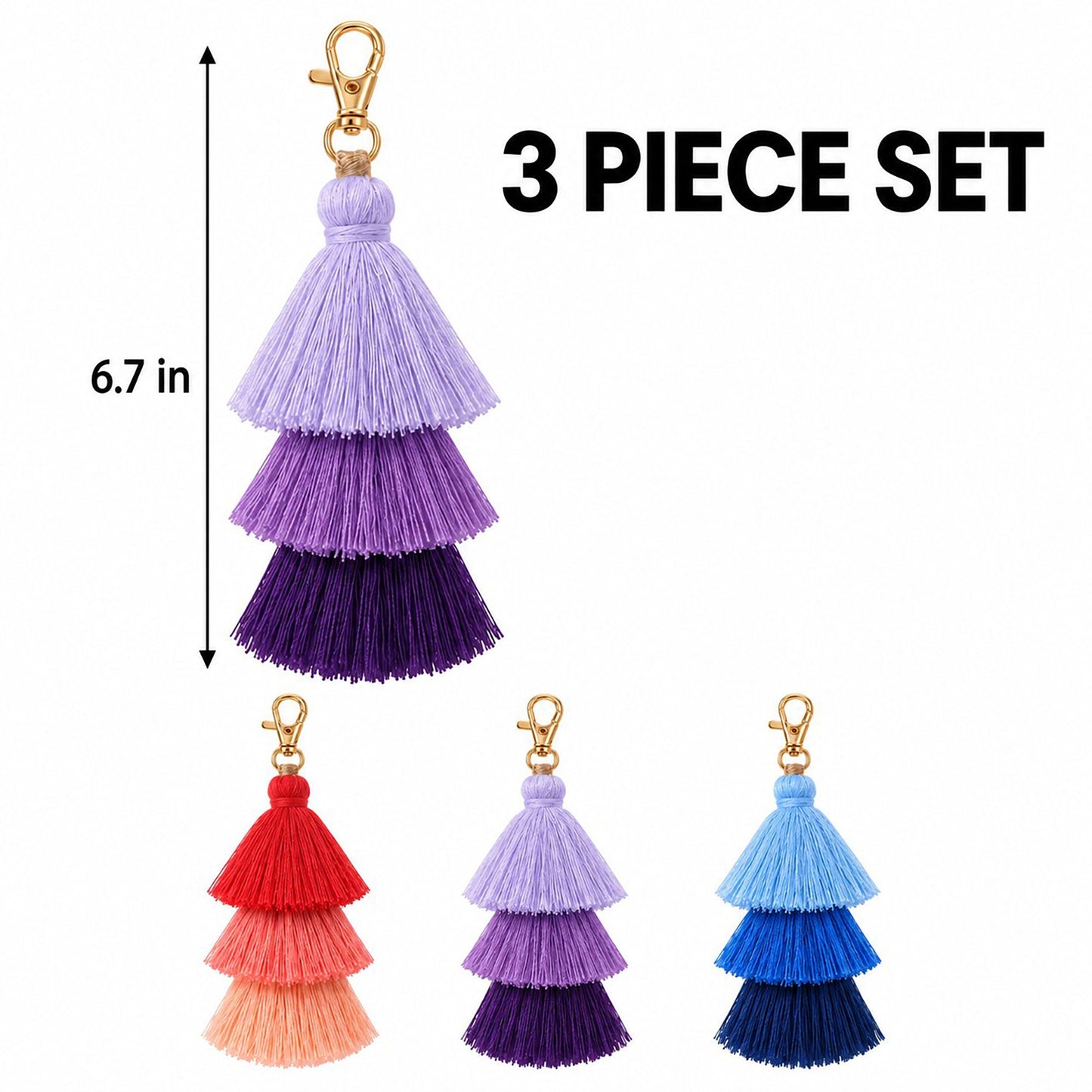 Multi-Layered Tassel Keychain Bohemian Bag Charm Assorted Set