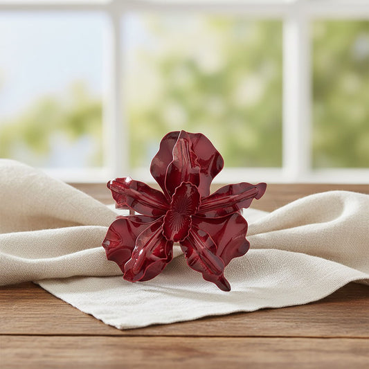 Women's Statement Floral Open Cuff Bracelet with Sculpted Petal Design and Glossy Finish