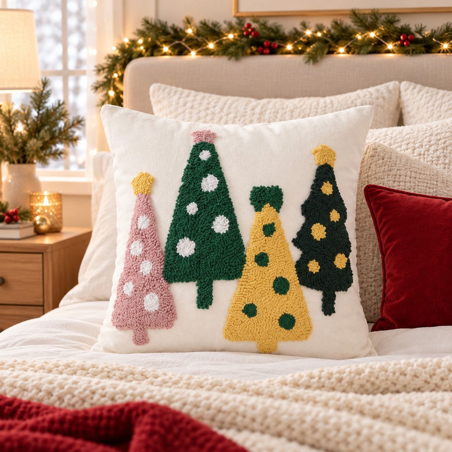 Holiday Tufted Throw Pillow Cover for Couch Sofa or Bed