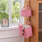 2 Piece Quilted Gingham Storage Tote Set with Handles and Front Pocket