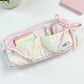 Ruffled Ribbon Zipper Pouch with Dual Compartments and Soft Quilted Texture
