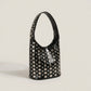 Studded Bucket Shoulder Bag with Glossy Finish Wide Strap Structured Silhouette Fashion Handbag 9.5x8.5x5 in