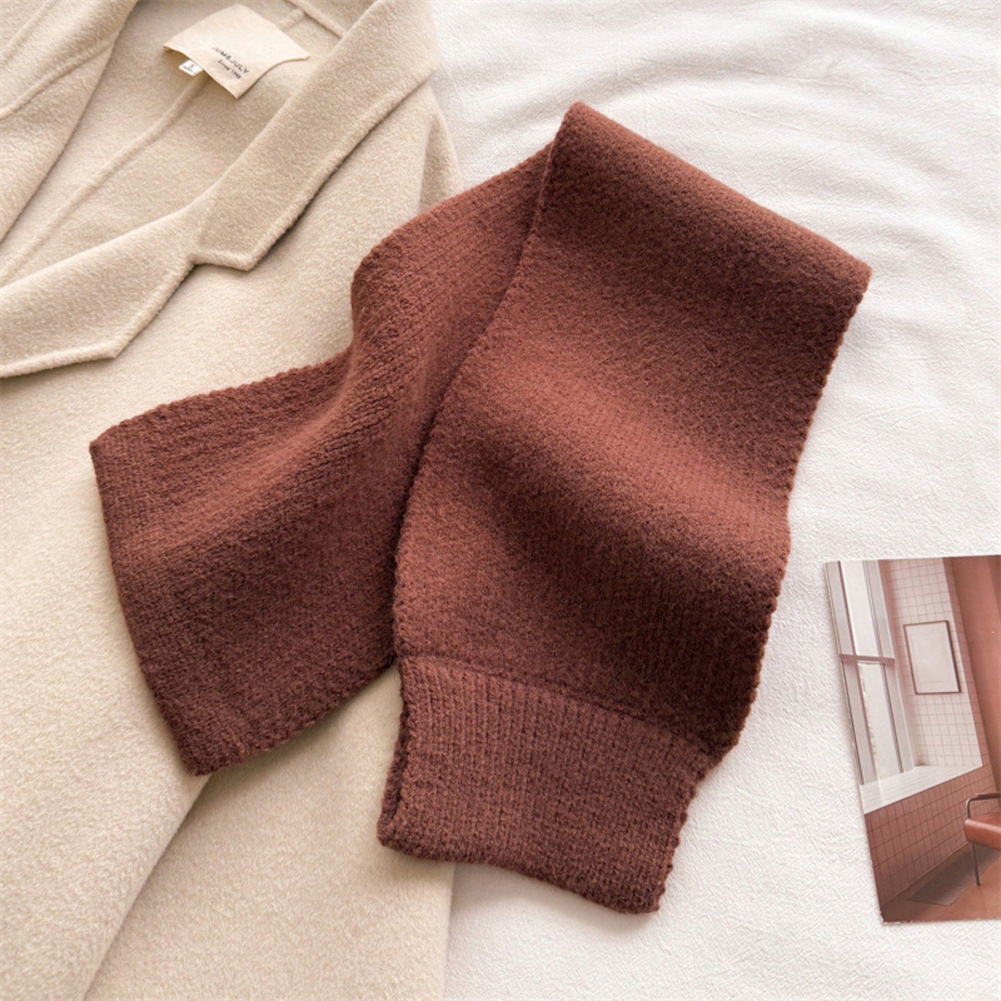 Soft Knit Scarf with Pull-Through Loop Design, Cozy Textured Fabric and Easy Draped Styling for Everyday Wear 29.5x7in