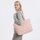 Quilted Tote Bag Large Capacity Shoulder Bag with Bow Embroidery and Magnetic Closure