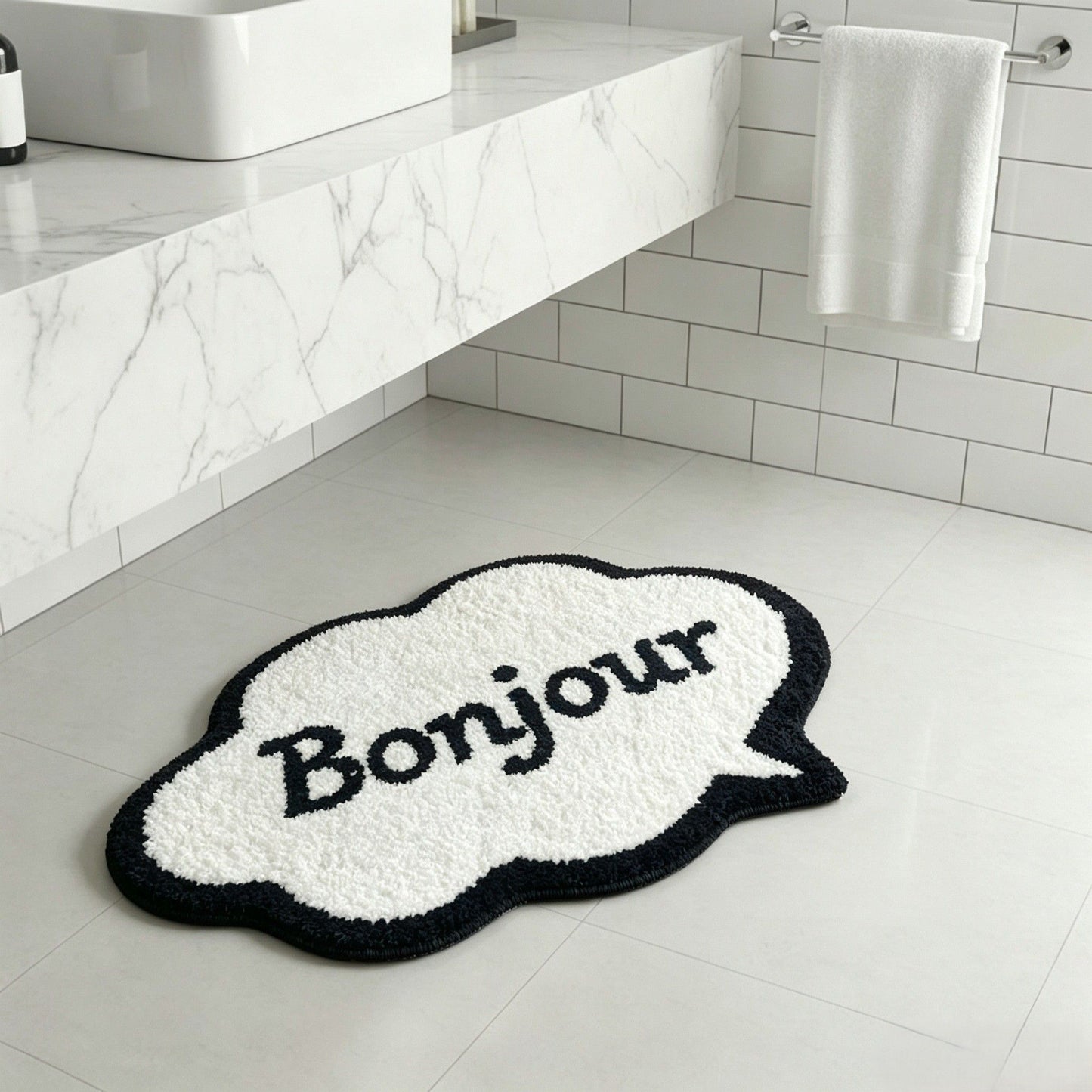 Bonjour Cloud Shaped Bathroom Floor Mat Soft Water Absorbent with Anti-Slip Base