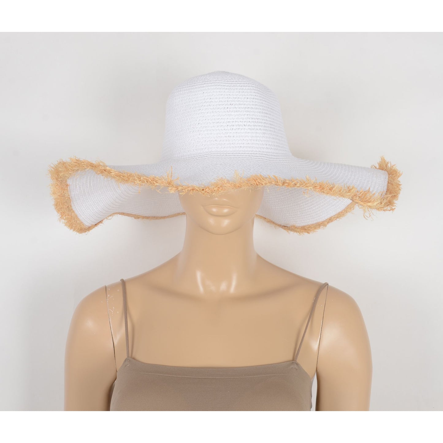 Wide Brim Straw Floppy Hat with Frayed Edges Lightweight Sun Protection for Beach Vacation Outdoor Travel Style