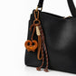 Pretzel Keychain Bag Charm with Brown Cord Tassel Carabiner Clip and Gold Tone Accent