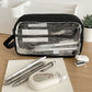 Large Capacity Clear Pencil Case Double Compartment Zipper Pouch with Handle