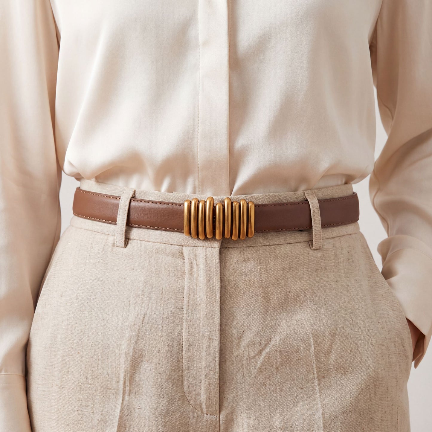 Skinny Waist Belt Thin Dress Belt with Rounded Metal Buckle 39.4 in