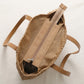 Round Woven Straw Tote Bag with Zip Closure Shoulder Handles and Slip Pocket