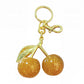 Cherry Charm Keychain with Glitter Fruit Pendant Gold Tone Clip and Key Ring Bag Accessory