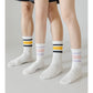 Crew Socks 4-Pack White Base Colorful Ribbed Cuff Striped Design Stretch Comfort Breathable Fit