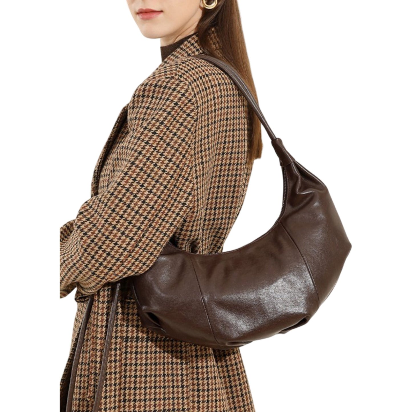Slouchy Crescent Shoulder Bag with Genuine Leather Finish and Adjustable Strap