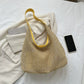 Woven Straw Hobo Shoulder Bag with Smooth Strap Lightweight Crochet Knit Slouchy Tote Bag
