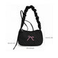 Small Bow Embroidered Shoulder Bag with Ruched Strap and Zip Closure