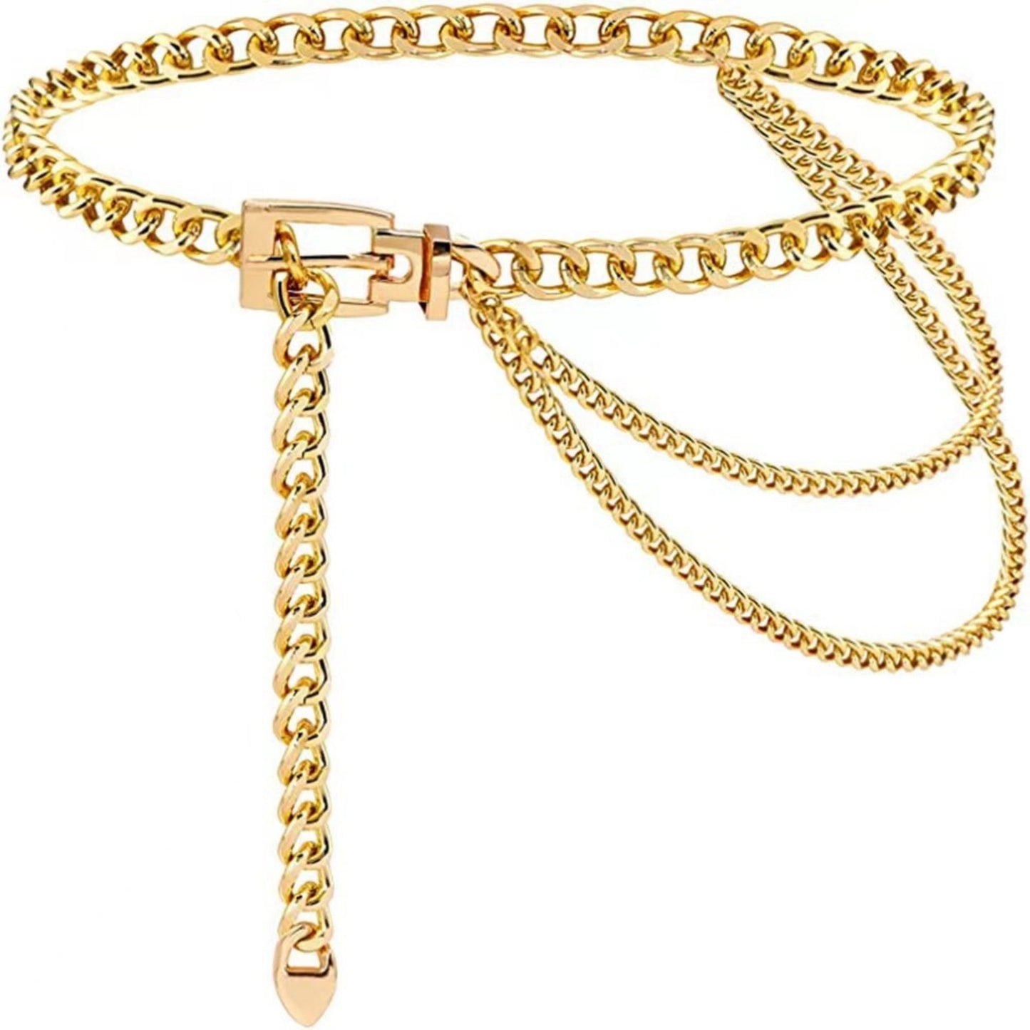 Chunky Chain Waist Belt with Layered Draped Links and Buckle Detail for Stylish Definition 41.5in