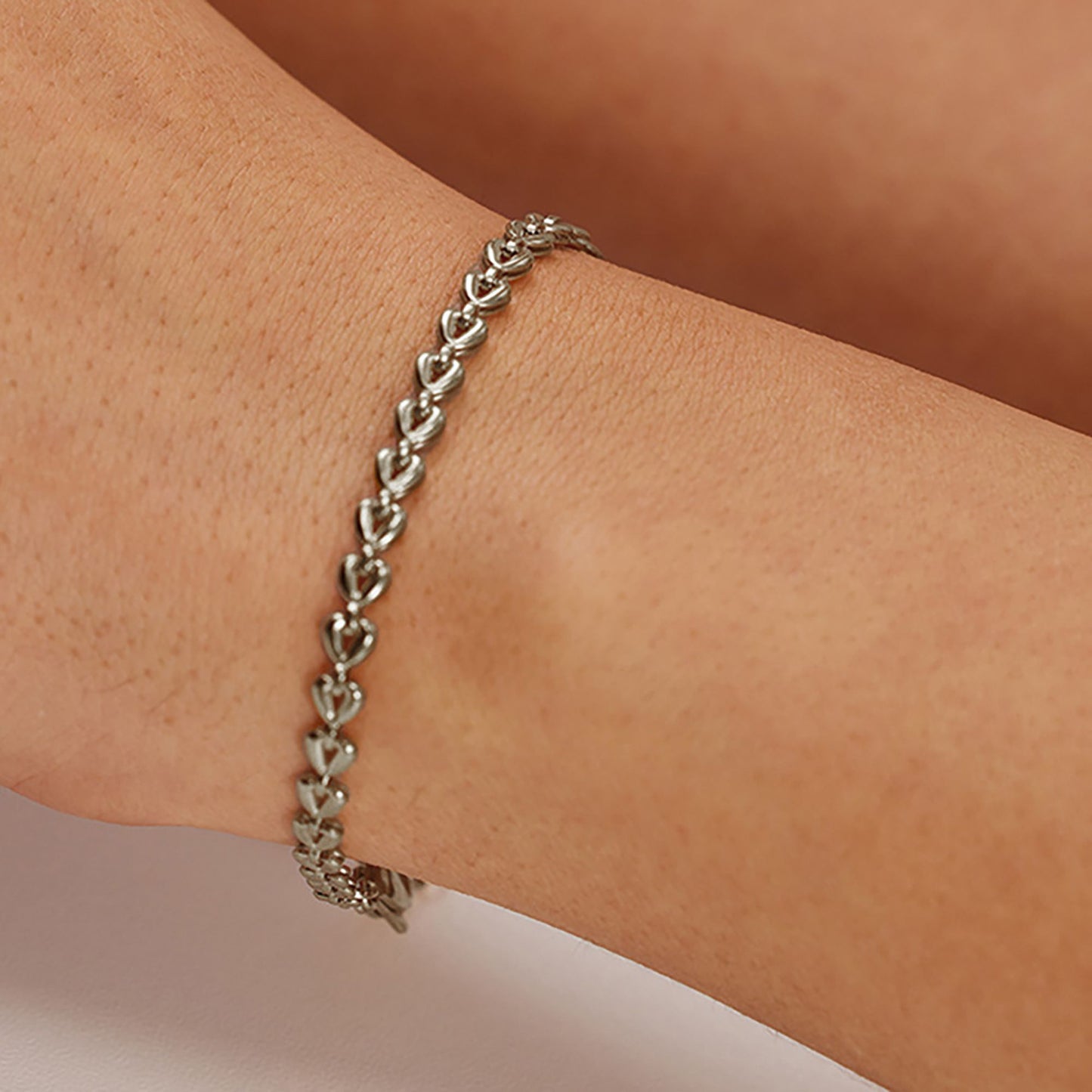 Women's Titanium Steel Heart Link Adjustable Chain Bracelets for Daily & Dressy Styling