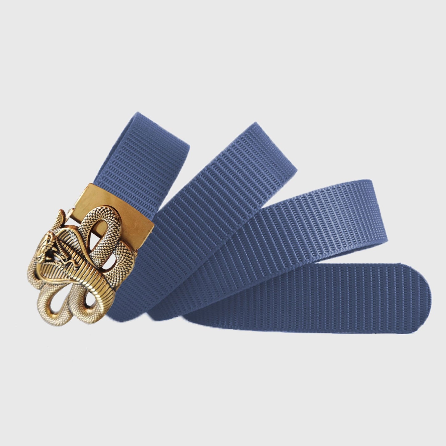 Nylon Belt with Gold Cobra Buckle - Bold Statement Buckle Belt for Edgy Casual & Stylish Outfits