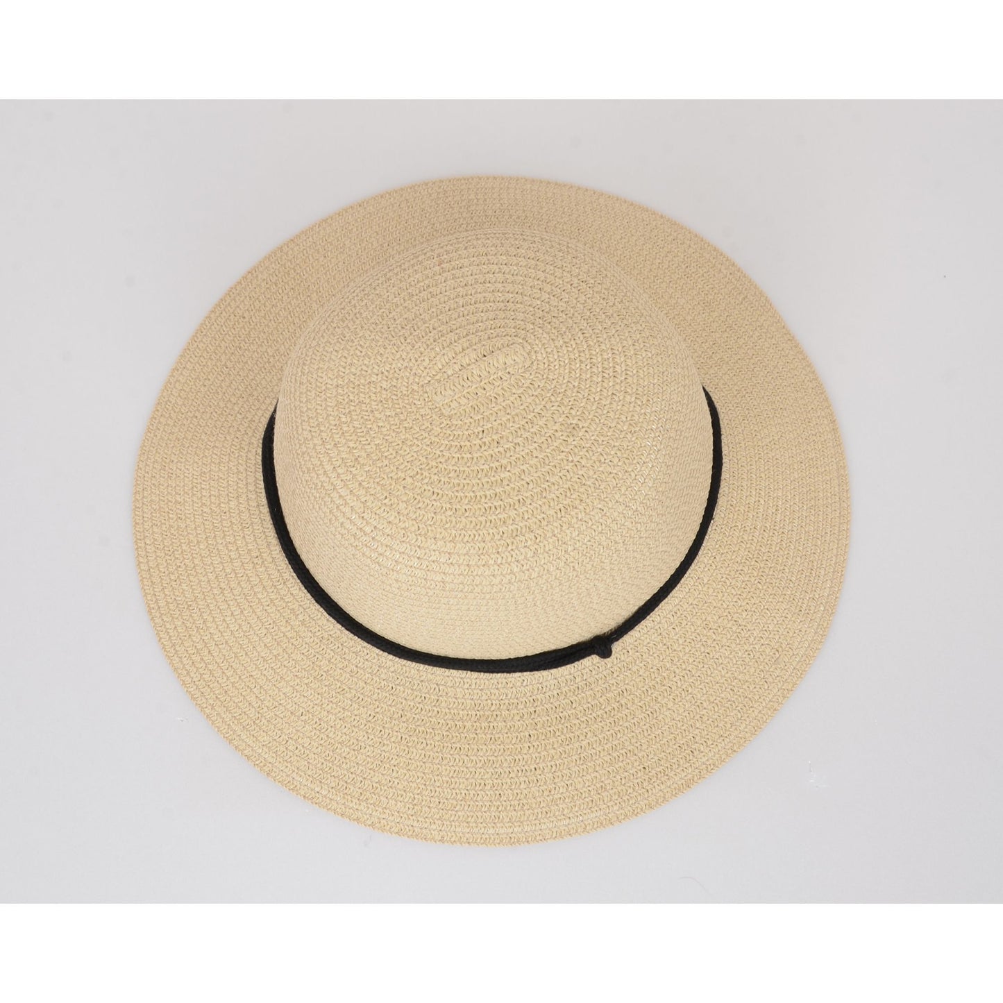 Wide Brim Straw Sun Hat with Chin Strap and Black Cord Detail for Outdoor Protection and Stylish Shade