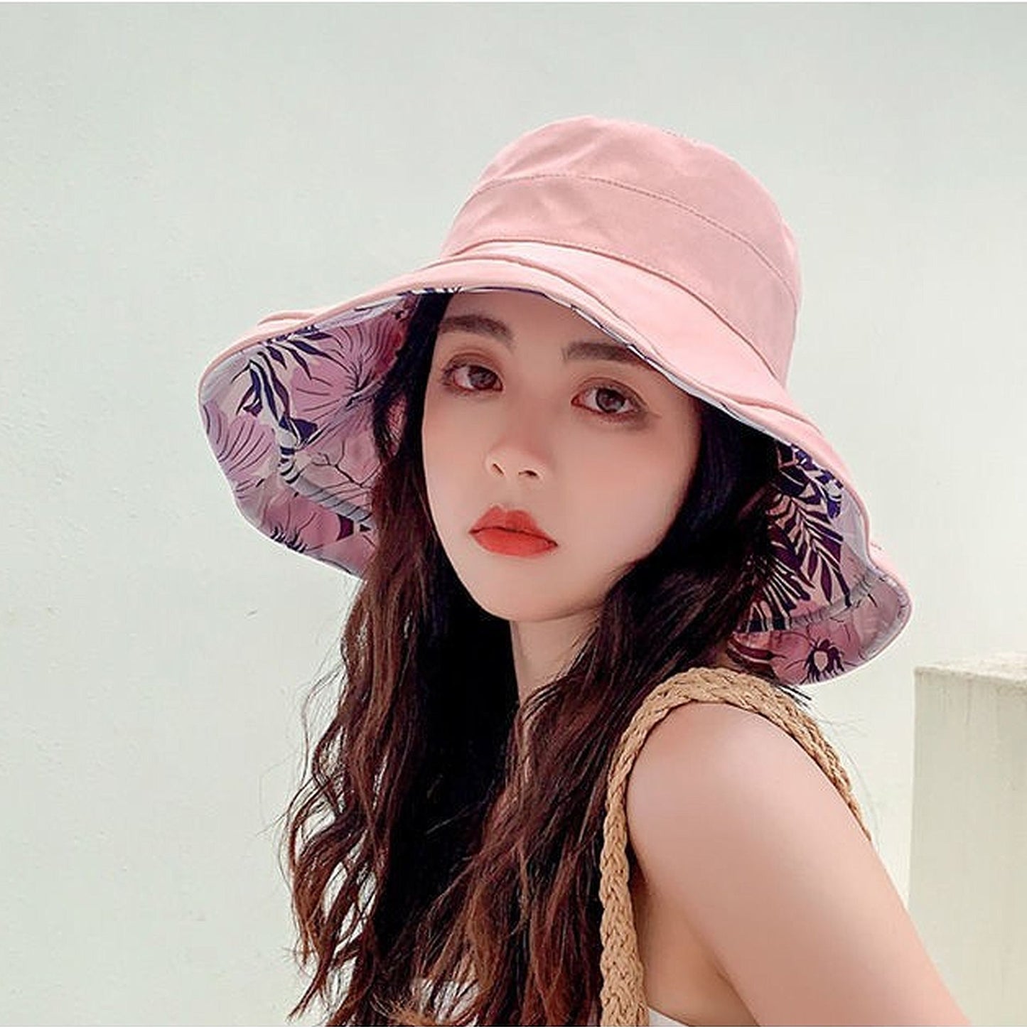 Women's 2-in-1 Double-Sided Bucket Hat with Floral & Solid Design
