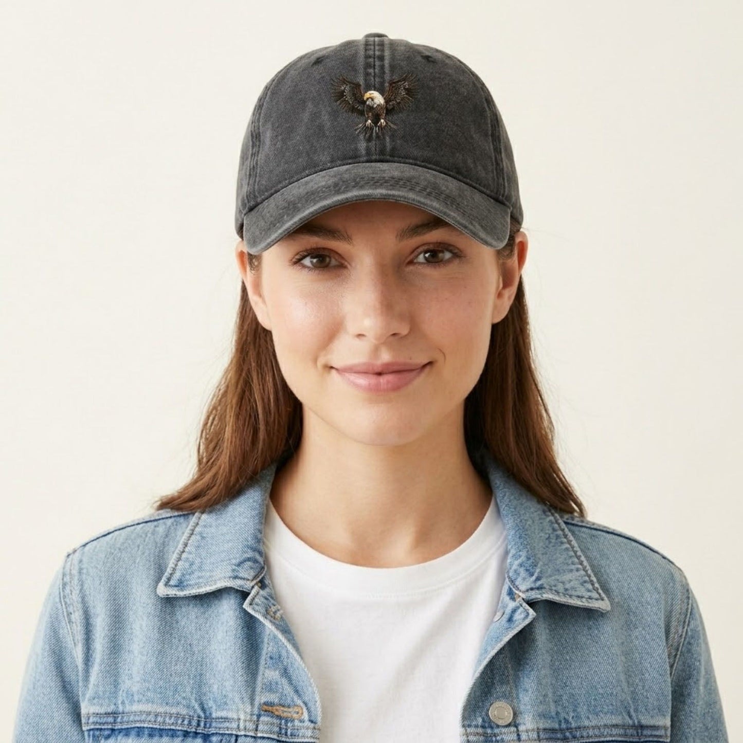 Cotton Baseball Cap with Eagle Embroidery Adjustable Strap Casual Everyday Hat