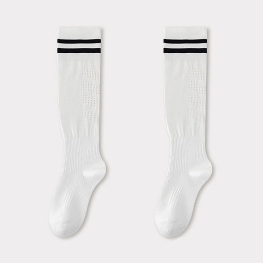 2-Pair Knee-High Athletic Compression Socks with Breathable Mesh and Stripe Design