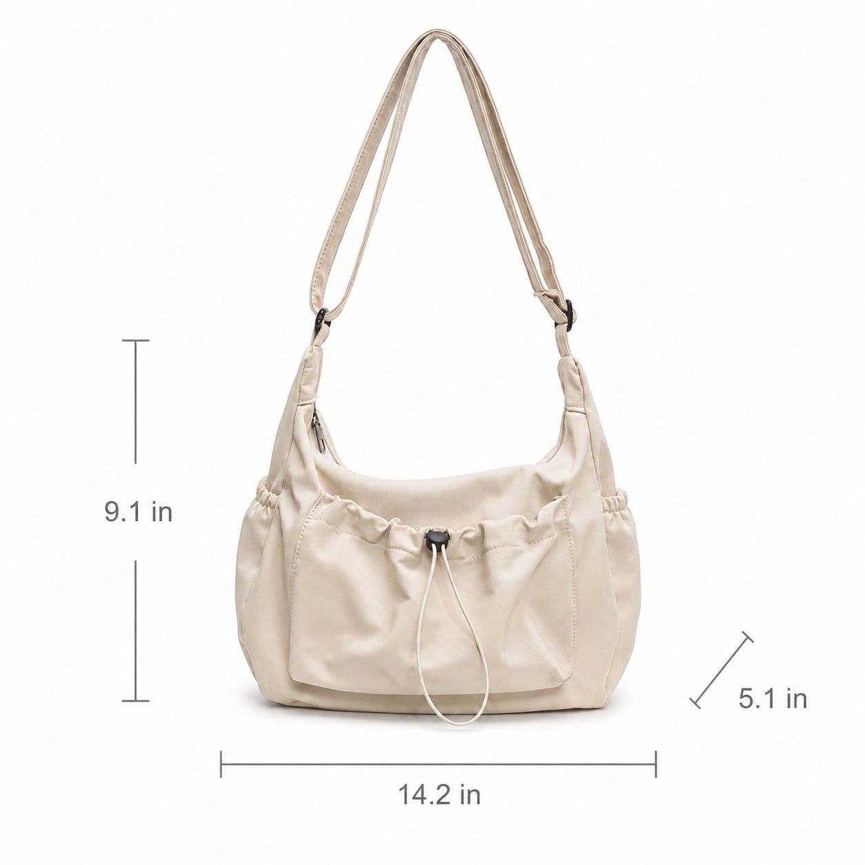 Crossbody Hobo Shoulder Bag with Adjustable Strap Zip Closure and Side Pockets
