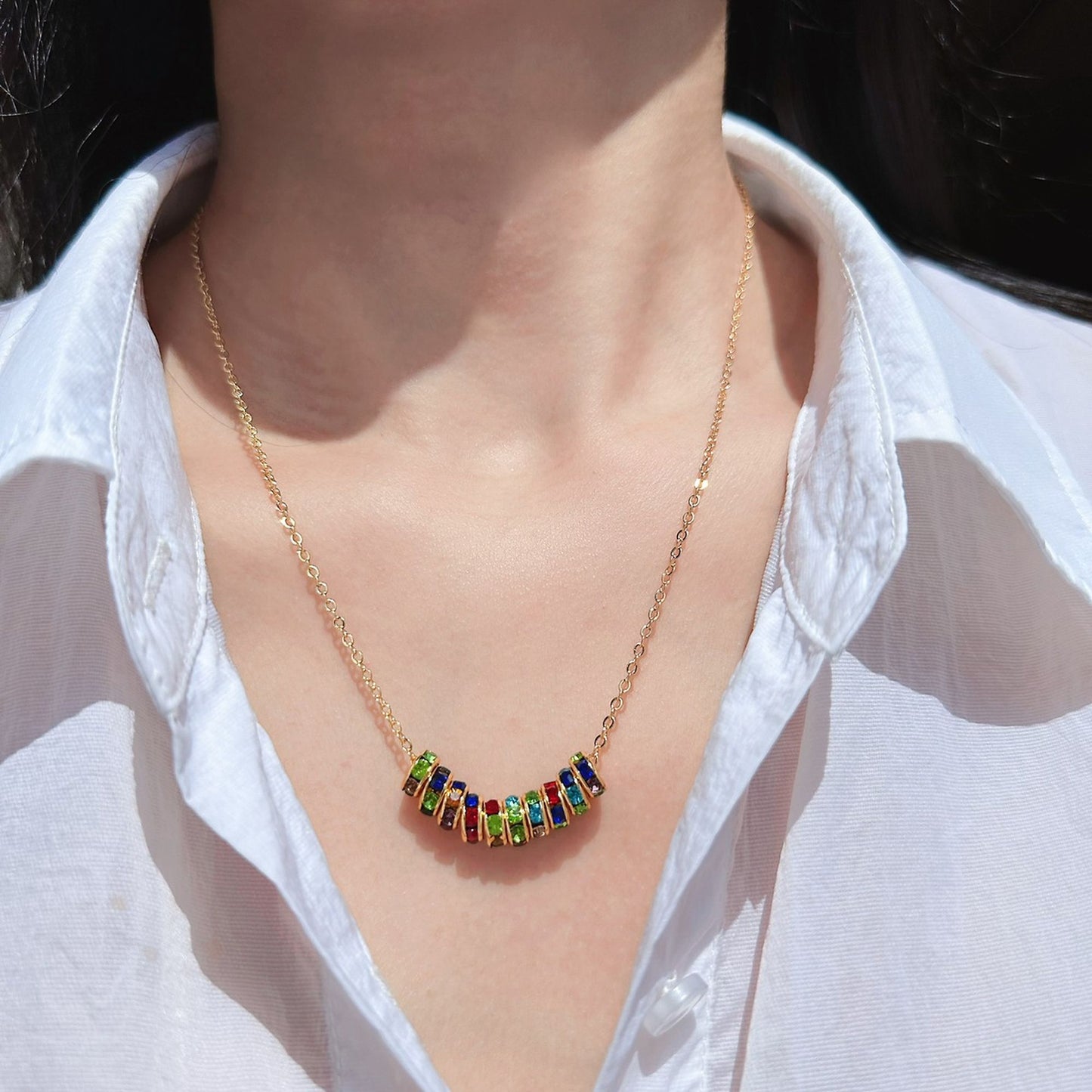 Women's Rainbow Zirconia Circle Necklace