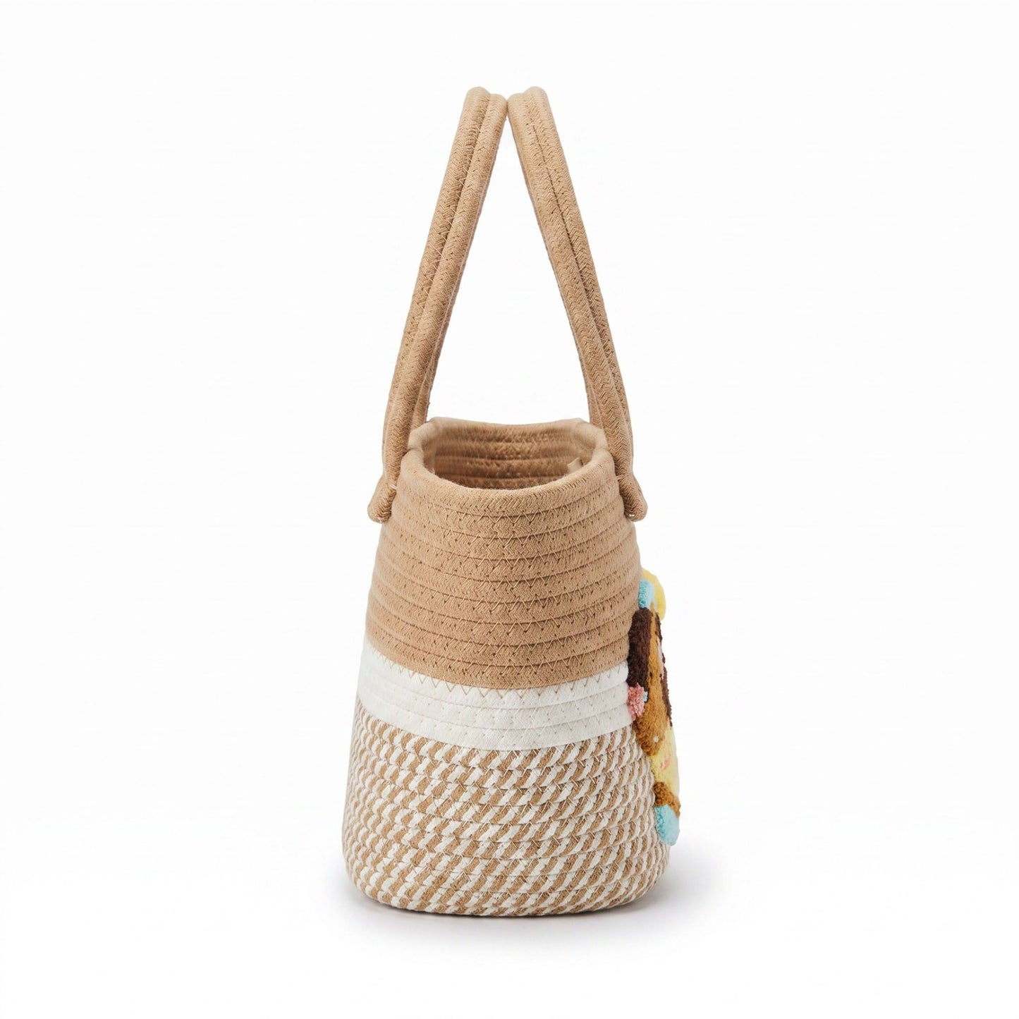 Dog Applique Woven Rope Tote Bag Textured Handbag Casual Summer Carryall
