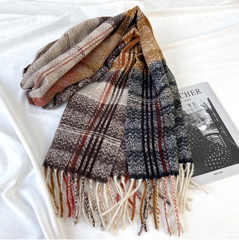 Plaid Pattern Soft Woven Winter Scarf with Cozy Texture 71¡Á24.8 Inches