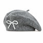 Pearl Bow Embellished Knit Wool Beret