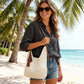 Crochet Hobo Shoulder Bag with Tassel Detail Adjustable Strap Slouchy Knit Handbag Lightweight Casual Tote
