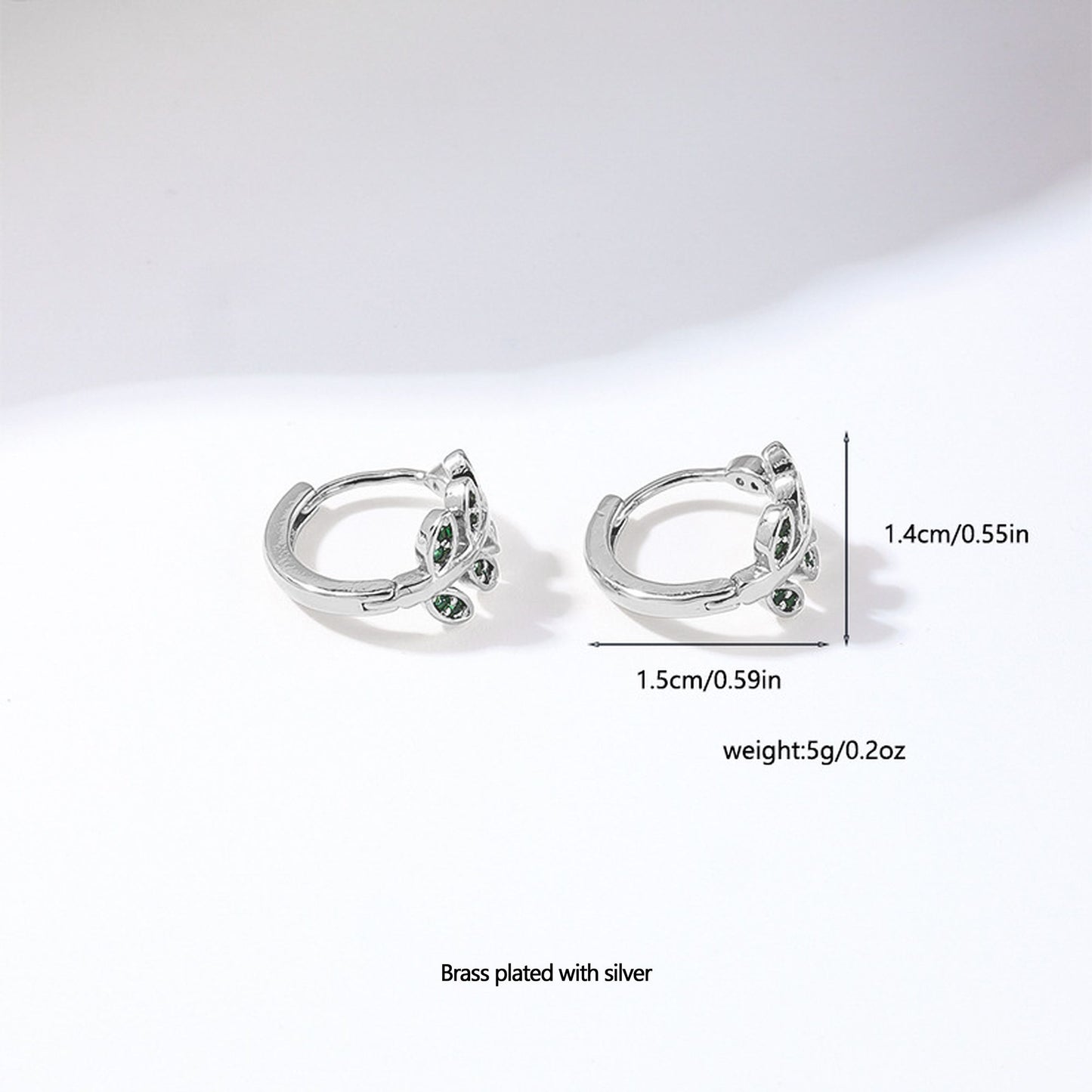 Women's Leaf - Shaped Hoop Earrings with Green Crystals