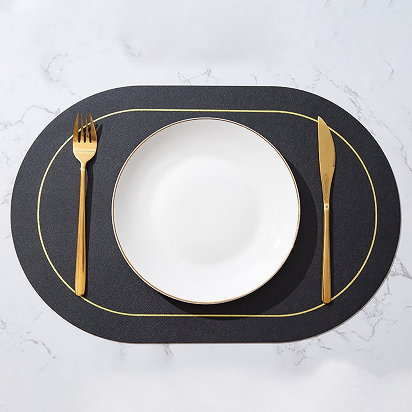 6 Piece Oval Faux Leather Placemat Set Waterproof Heat Resistant Table Mats