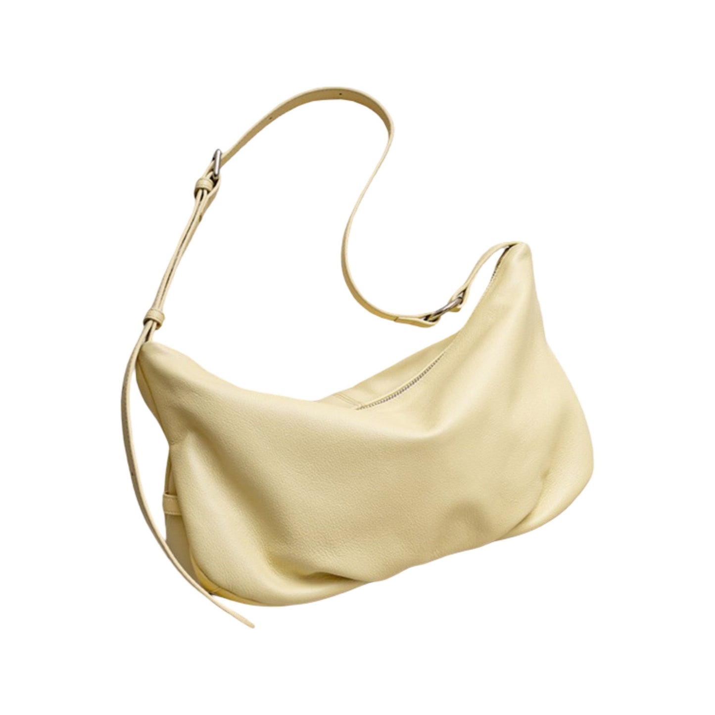 Slouchy Leather Shoulder Bag with Adjustable Strap Soft Crescent Silhouette and Zip Closure