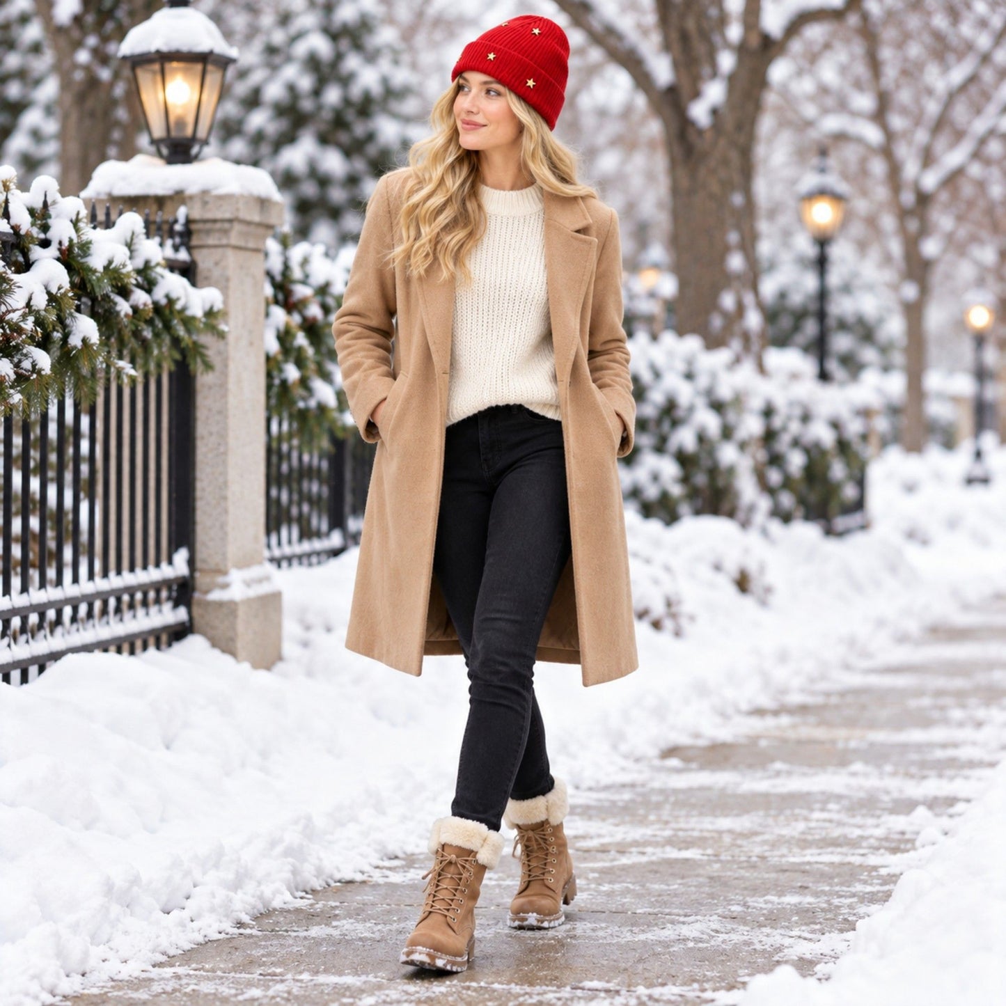 Star Stud Ribbed Knit Beanie Cuffed Winter Hat