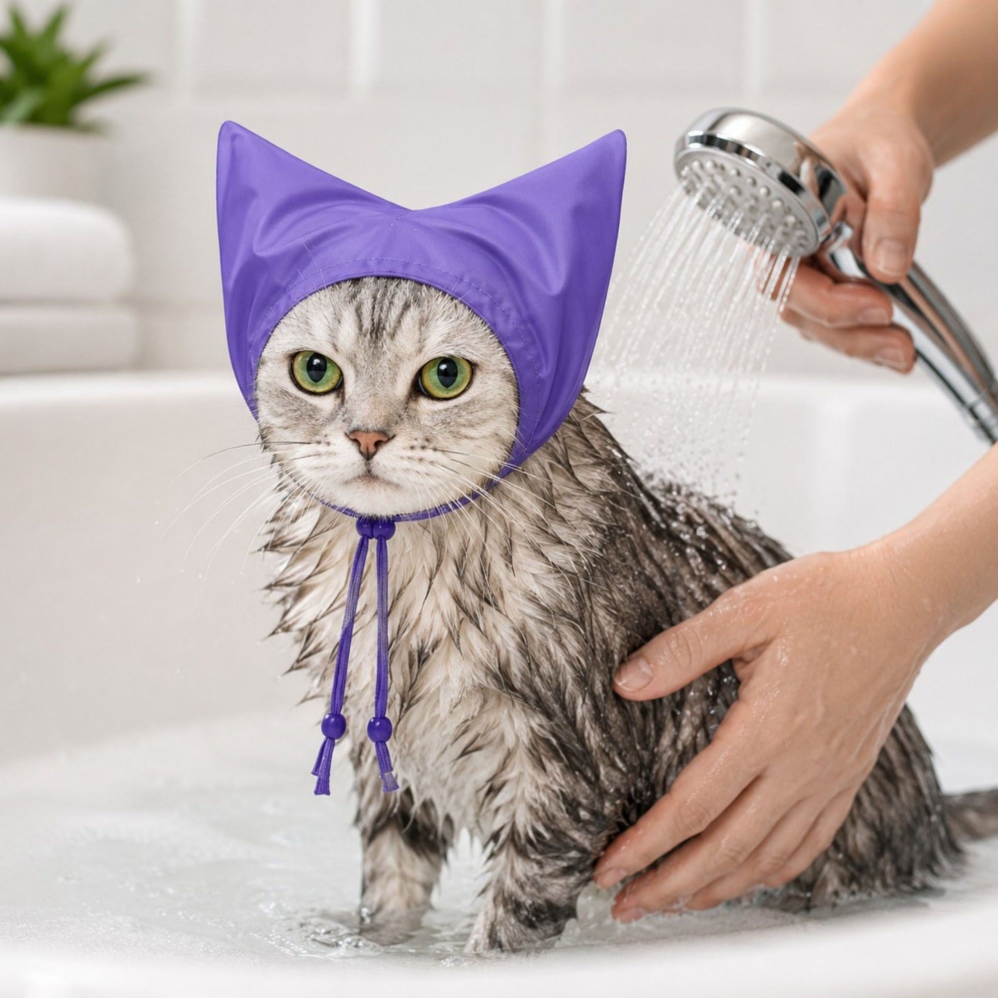 Cat Bathing Hood with Adjustable Drawstring Ear Cover