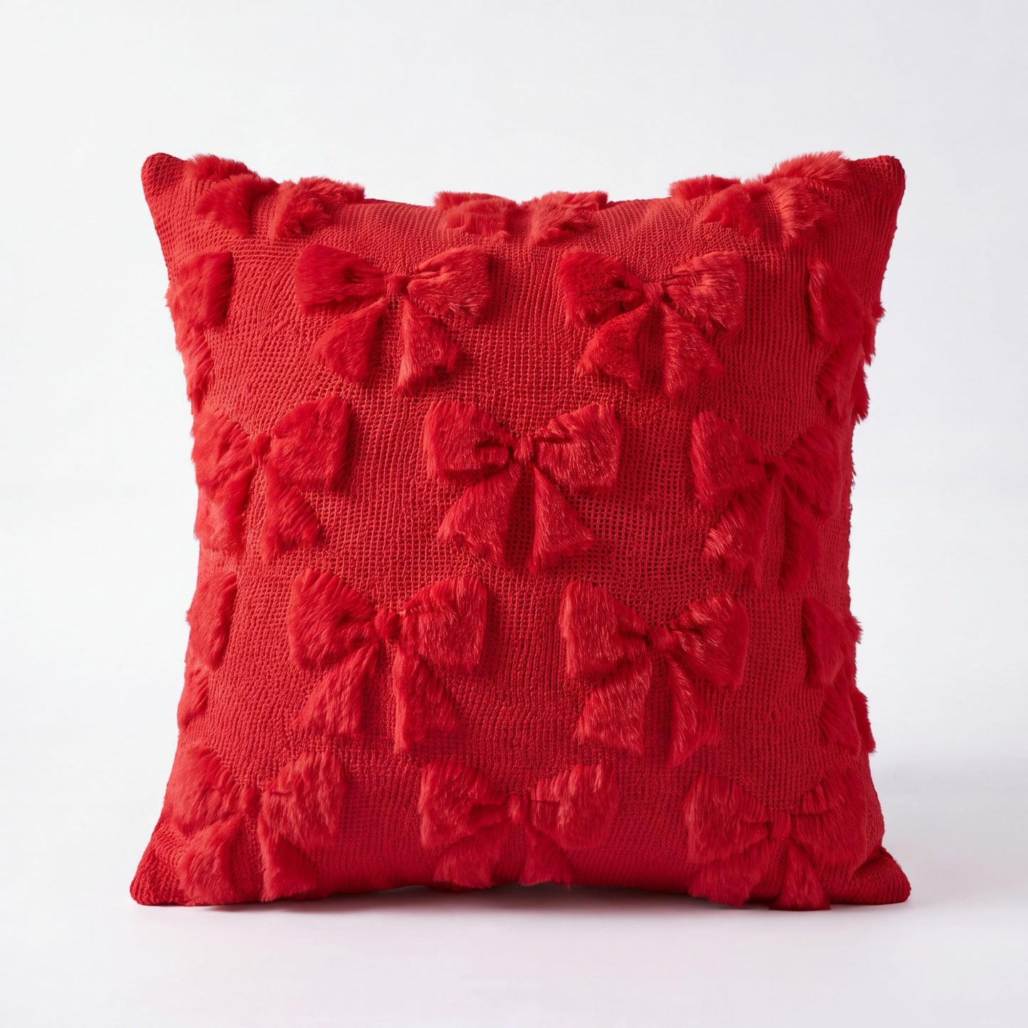 Plush Bow Textured Throw Pillow Cover Soft Decorative Cushion Cover for Sofa Bed Chair