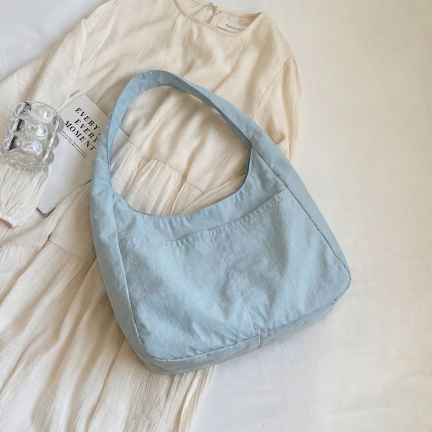 Solid Hobo Tote Bag with Soft Slouchy Shape and Shoulder Handle