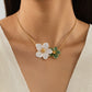 Women's Enamel Flower Pendant Necklace with Gold Chain