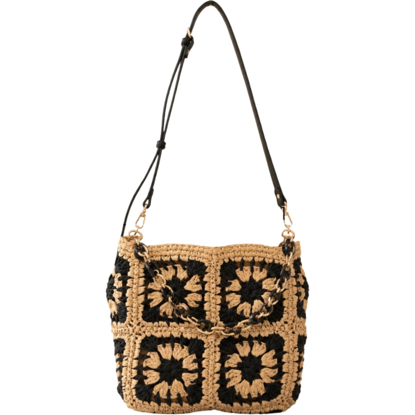Handcrafted Straw Shoulder Bag with Adjustable Strap and Inner Pocket