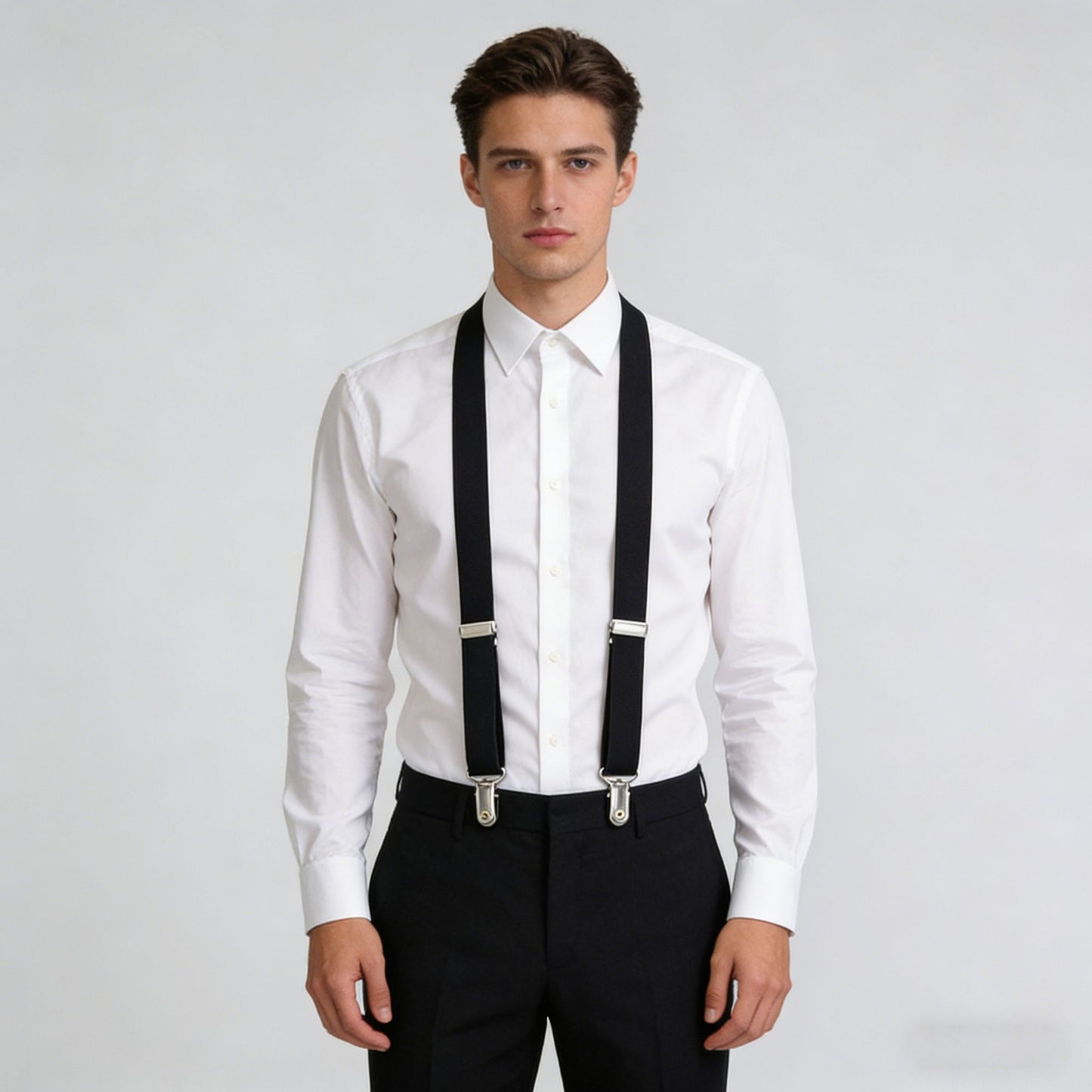 Men's Elastic Suspenders 47 inches - Adjustable 4-Clips Formal & Casual Suspenders for Trousers