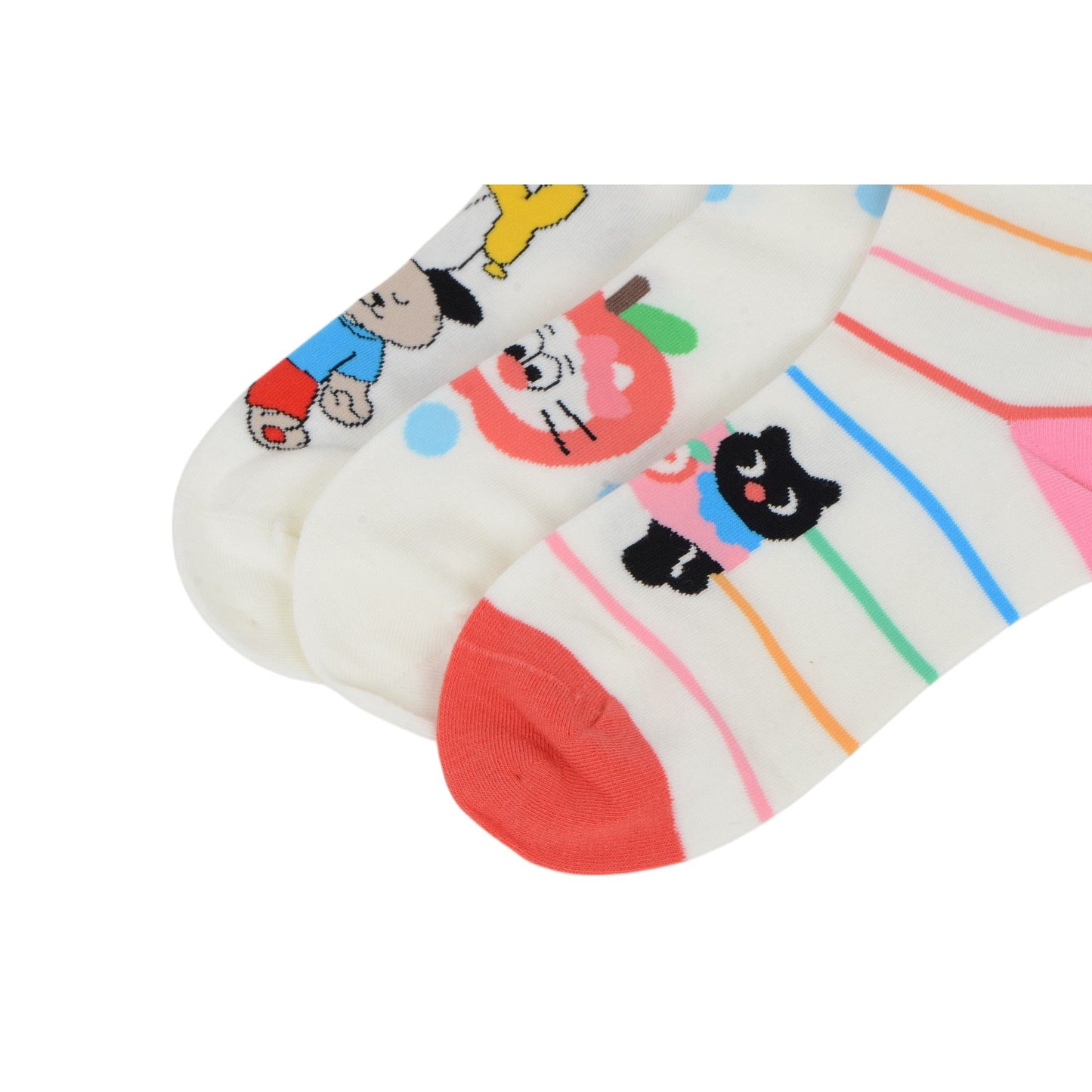 Renaissance Women 3-Pair Ankle Socks Set Assorted Patterns Featuring Colorblock, Cartoon Characters, and Butterfly Prints
