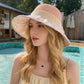 Crochet Sun Hat with Lace Bow Accent and Embroidered Sheer Wide Brim