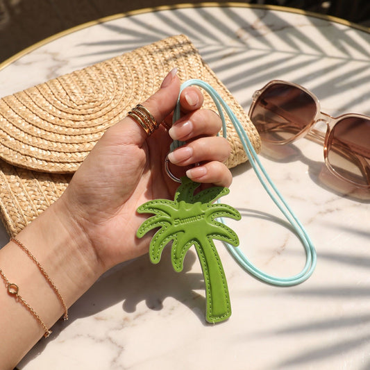 2-Piece Womens Faux Leather Bag Charm Keychain with Metal Ring Cord Loop and Stitched Detail