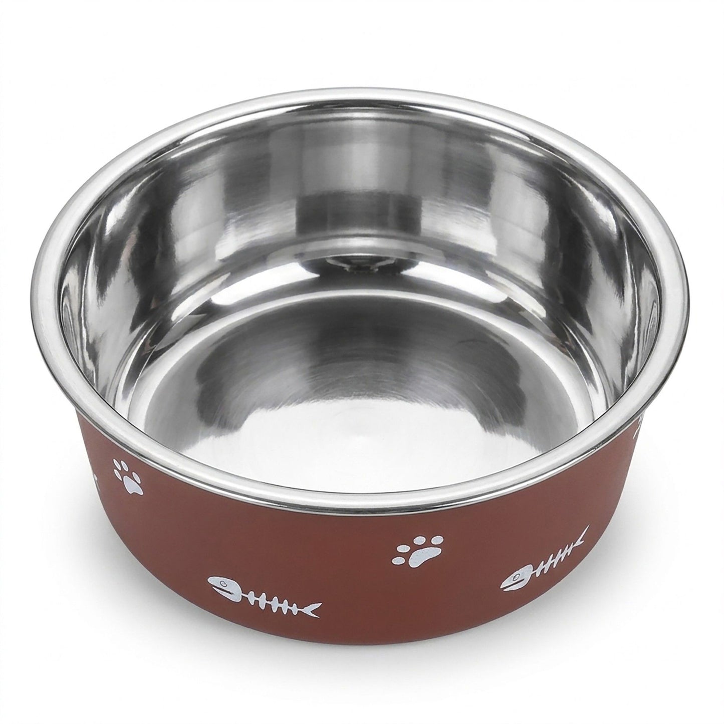 Stainless Steel Pet Bowl - Non-Slip Dog and Cat Food Dish with Paw Print Accent