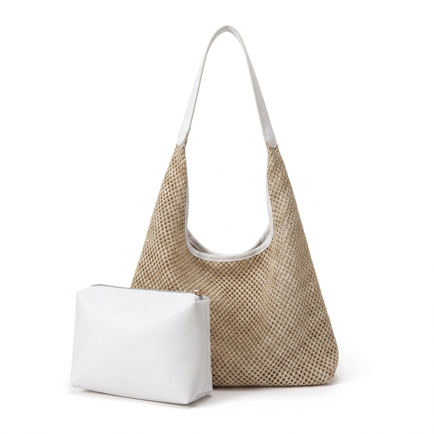 Woven Straw Hobo Shoulder Bag with Smooth Strap Lightweight Crochet Knit Slouchy Tote Bag